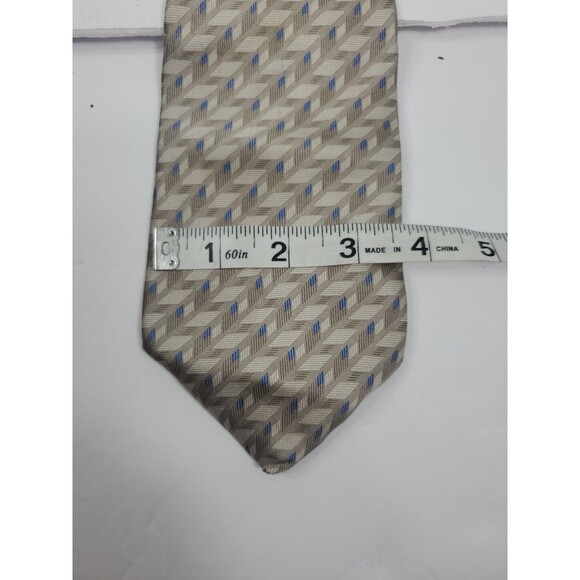 Palatina Mens 100% Silk  Geometric Made in USA 4.5 neutral colors Blue Cream Vtg - Picture 6 of 8